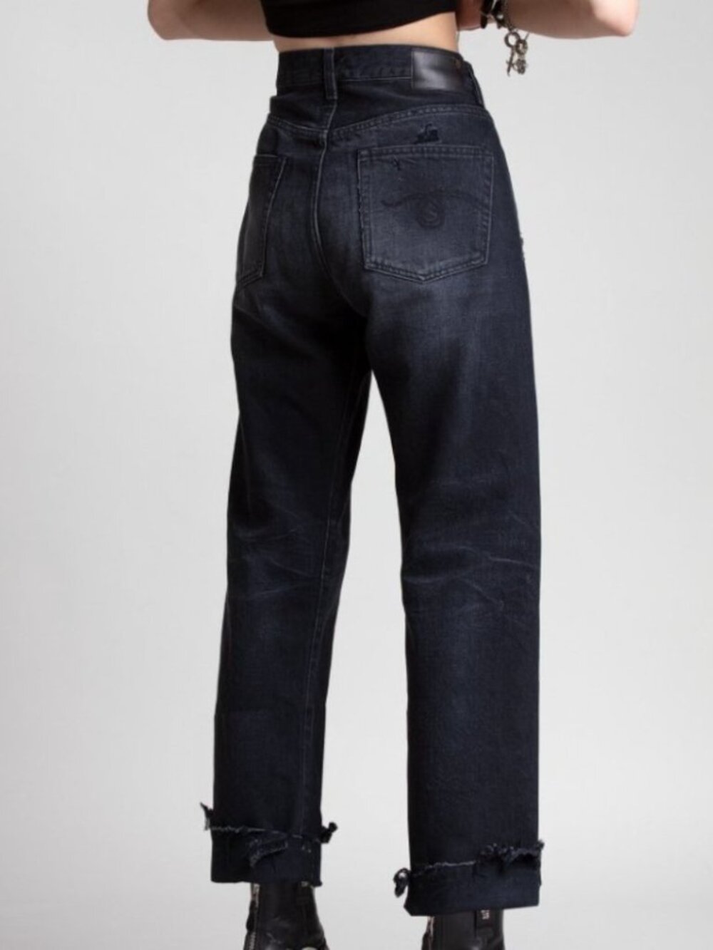 R13 Boyfriend Jeans in Jake Black Size 25 - Picture 4 of 15